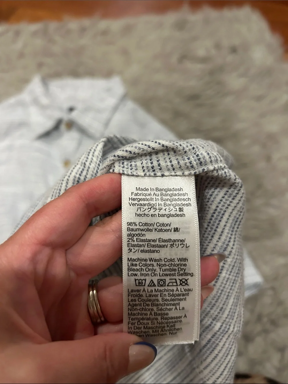 Jcrew Men’s White And Blue Stripped Cotton Blend Short-Sleeve Button-Up Shirt